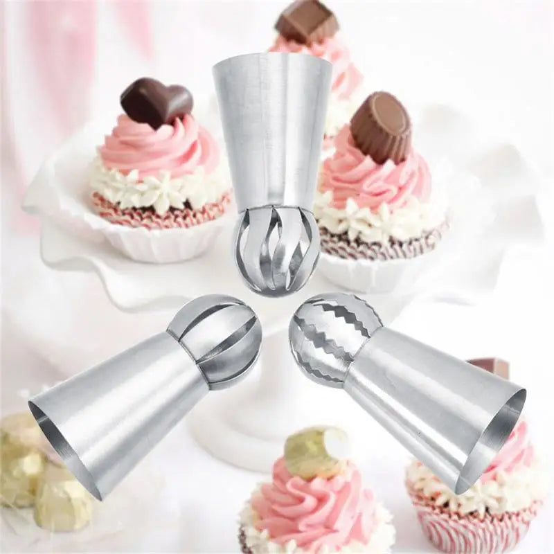 3pcs Stainless Steel Pastry Tip Torch Icing Nozzle Tips For Frosting Cupcake Cake Decorating Puff Making Baking Kitchen Tools