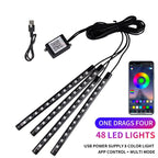 LED Autós Belső Hangulatvilágítás – USB-s RGB Neonfény Zenevezérléssel és Mobilalkalmazással