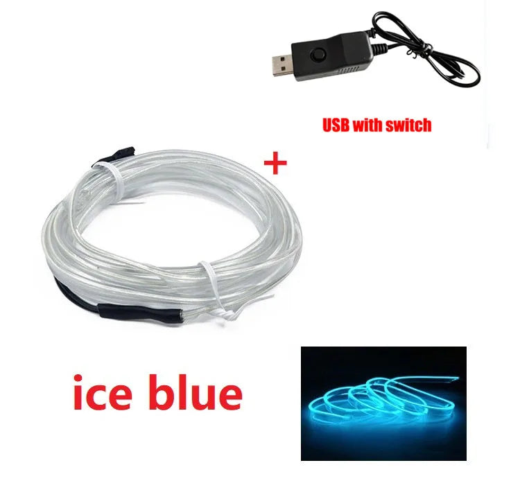 LED Autós Belső Világítás - Rugalmas EL Neon Szalag USB Csatlakozással