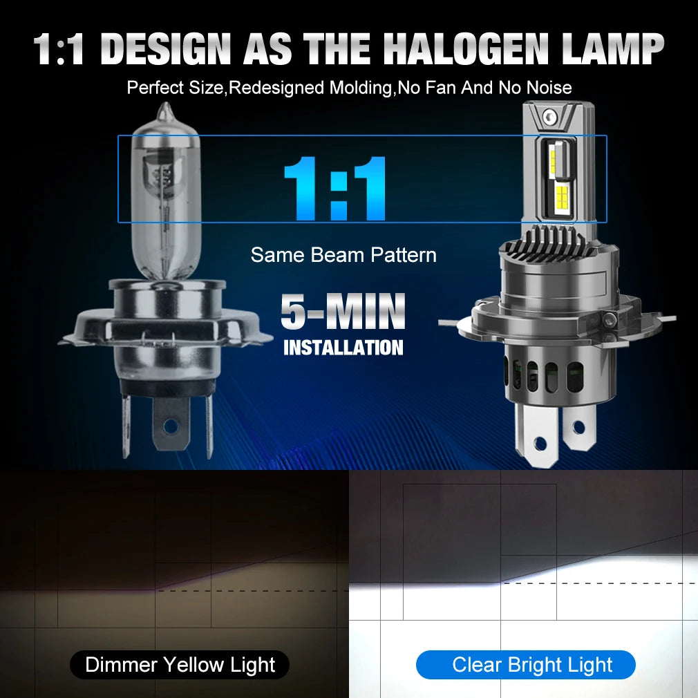 H4 LED erős autós fényszóró izzók 9003 HB2 – Magas és tompított fény, 30000LM, 12V, 6000K