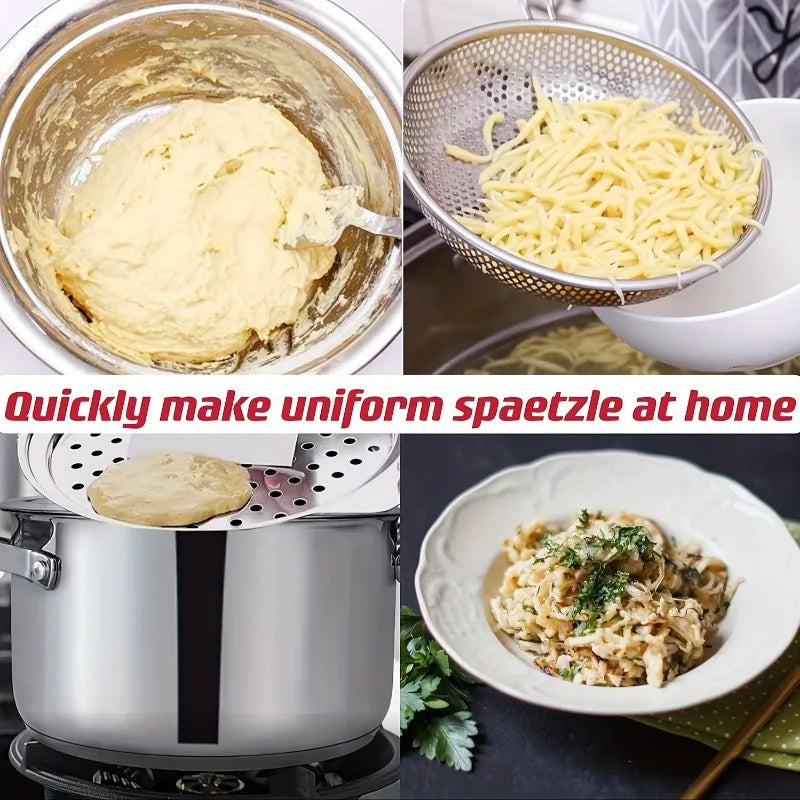 🍜 Rozsdamentes Spaetzle Szaggató – Német Tojásos Galuska Készítő Fedél Kaparóval