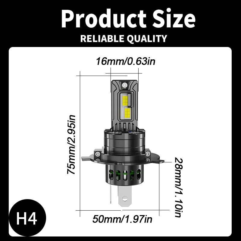 H4 LED Autós Fényszóró Izzók – 9003 / HB2, 30000LM, Canbus, Erős Fényű, 12V, 6000K – Táv és Tompított Fény egyben