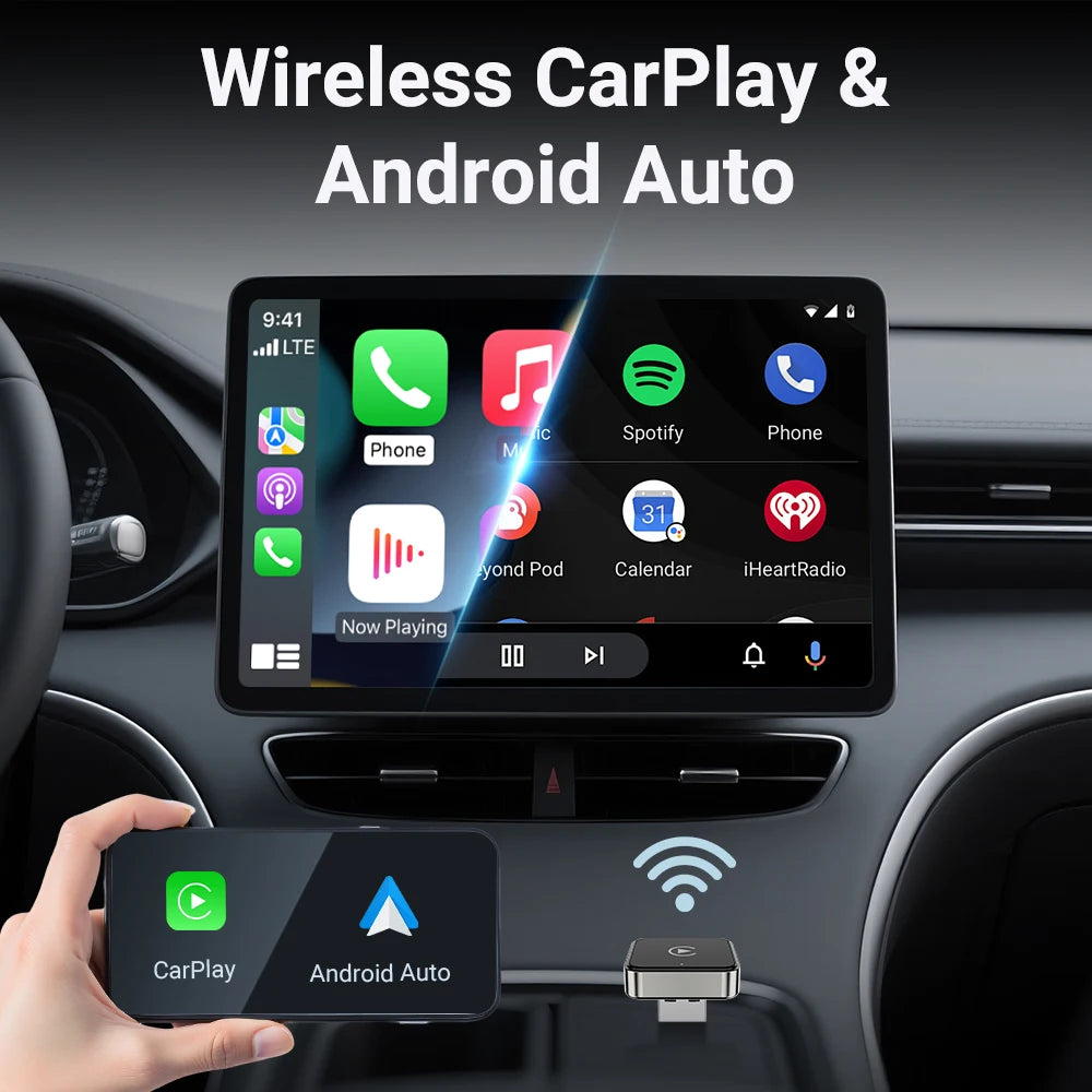 XUDA 2 az 1-ben Vezetékes-Vezeték Nélküli CarPlay Android Auto Adapter - USB Dongle, Plug & Play, Bluetooth