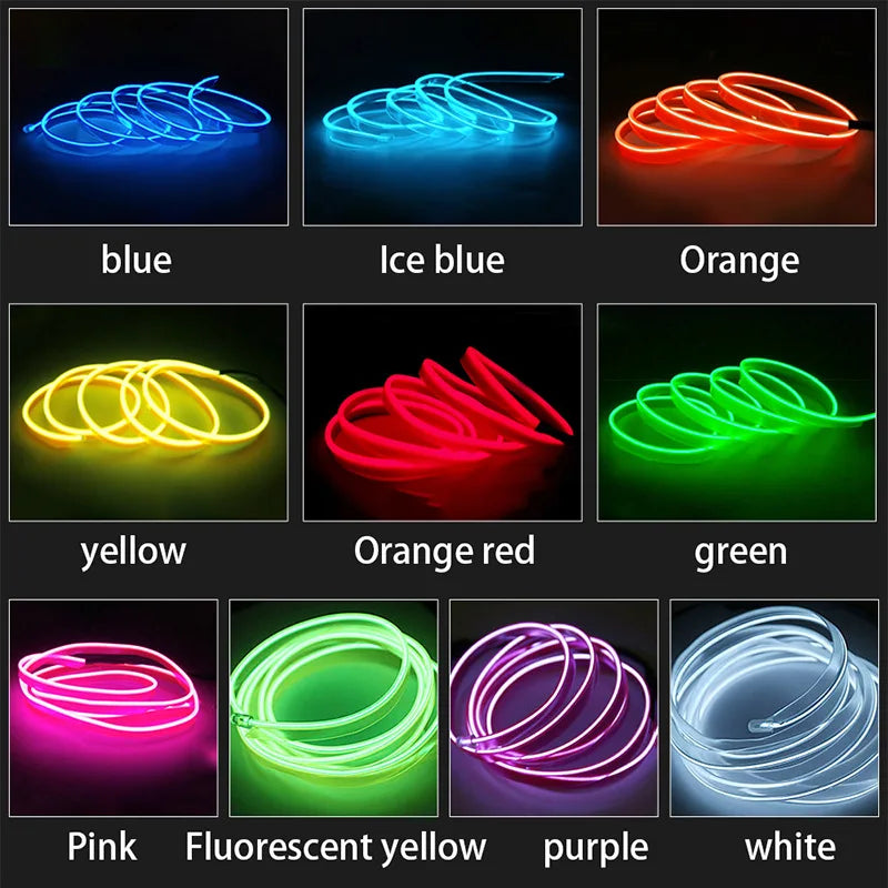 LED Autós Belső Világítás - Rugalmas EL Neon Szalag USB Csatlakozással