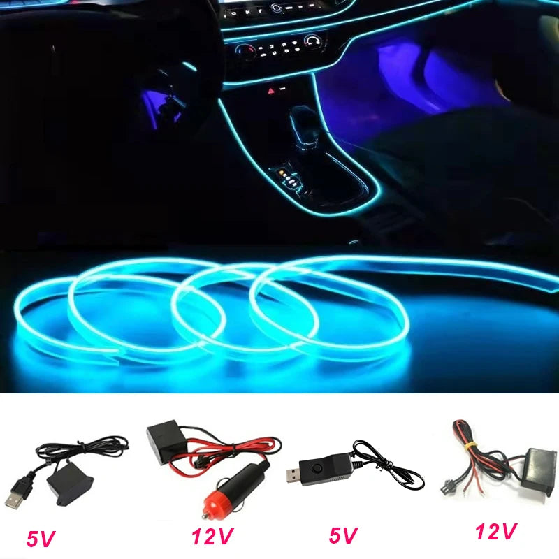 LED Autós Belső Világítás - Rugalmas EL Neon Szalag USB Csatlakozással