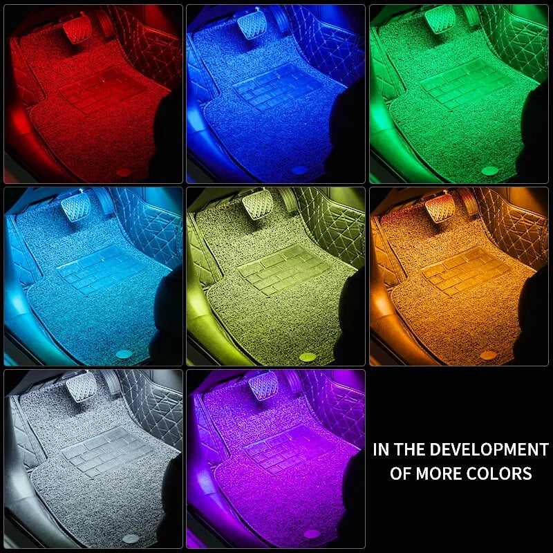 LED Autós Belső Hangulatvilágítás – USB-s RGB Neonfény Zenevezérléssel és Mobilalkalmazással