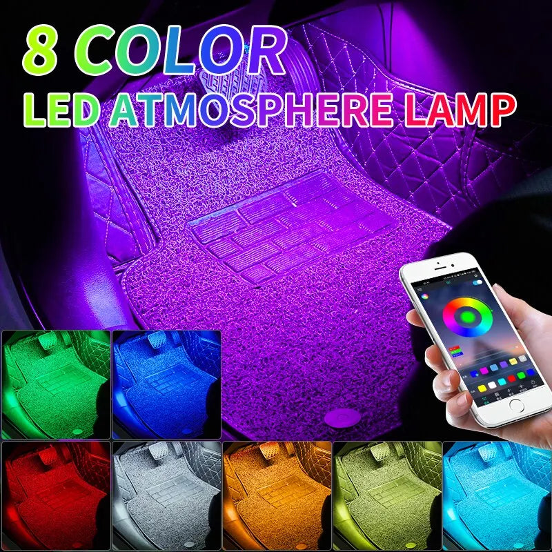LED Autós Belső Hangulatvilágítás – USB-s RGB Neonfény Zenevezérléssel és Mobilalkalmazással