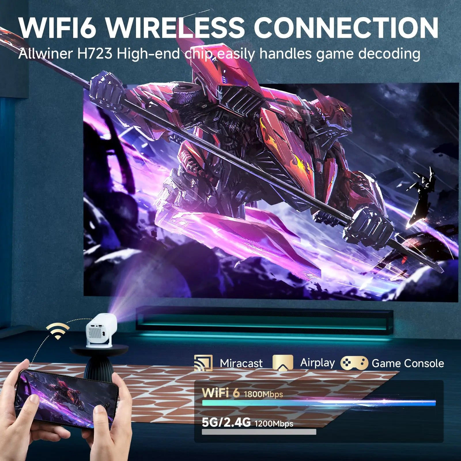HONGTOP P30 PRO Okos Mini Projektor - Android 14, WiFi6, Bluetooth 5.0, 4K Támogatás, 720P HD Felbontás